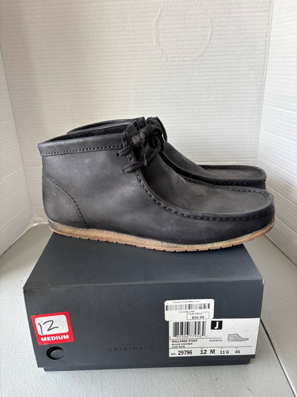 Clarks Wallabees Steep Men’s US 12 M Black Leather w/Original Box